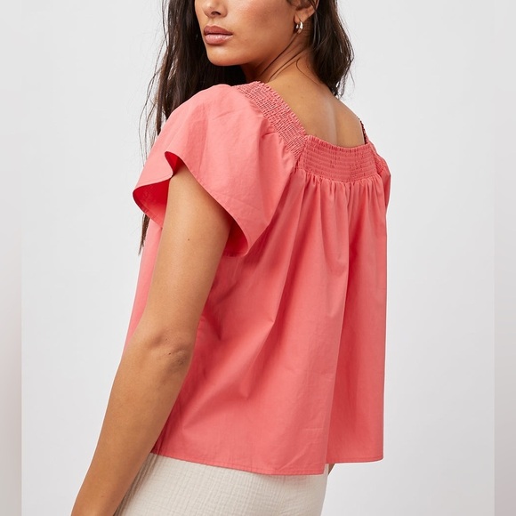 Rails Sonora Square Neck Top M Spiced Coral Flutter Sleeve Smock Gathered Girlie - Picture 8 of 12